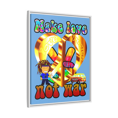 love peace - framed canvas art (light blue)