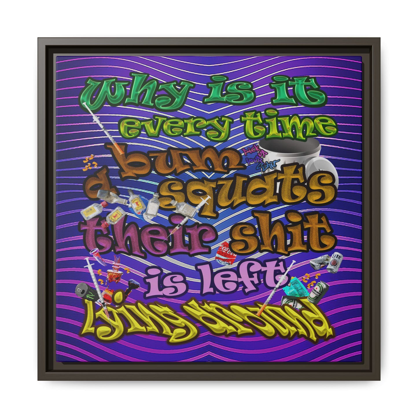 the bum's shit - framed canvas art (purple wave)