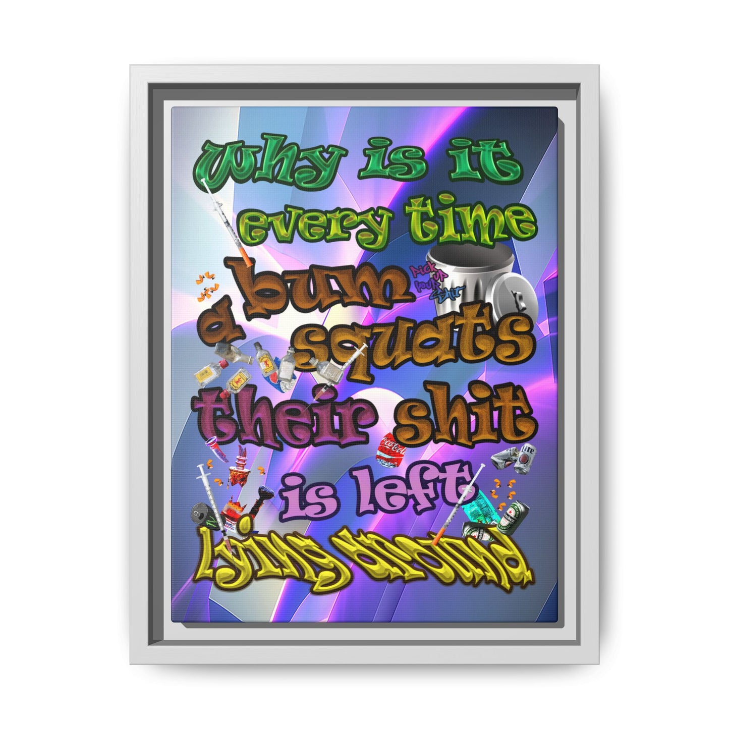 the bum's shit - framed canvas art (grey-pink wave)