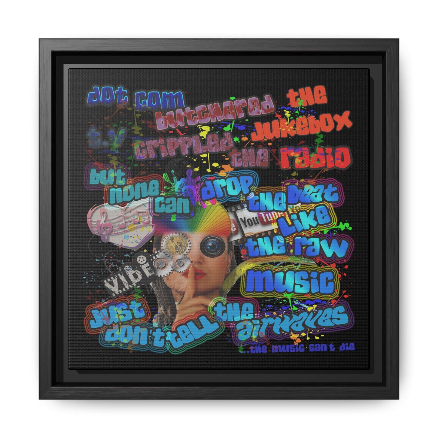 drop the beat - framed canvas art (black)