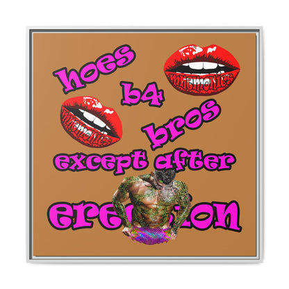 hoes b4 bros - framed canvas art (light brown)