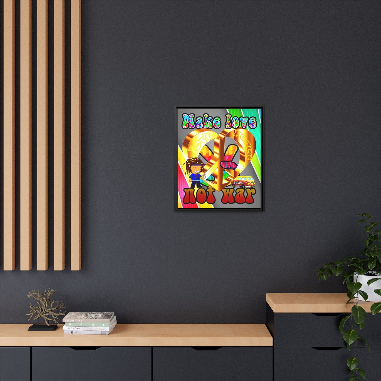 love peace - framed canvas art (rainbow split)