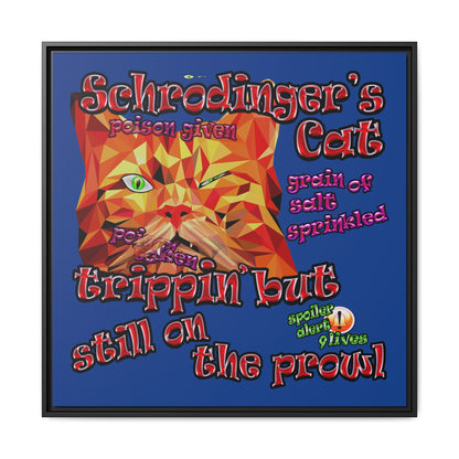schrodinger's cat - framed canvas art (dark blue)