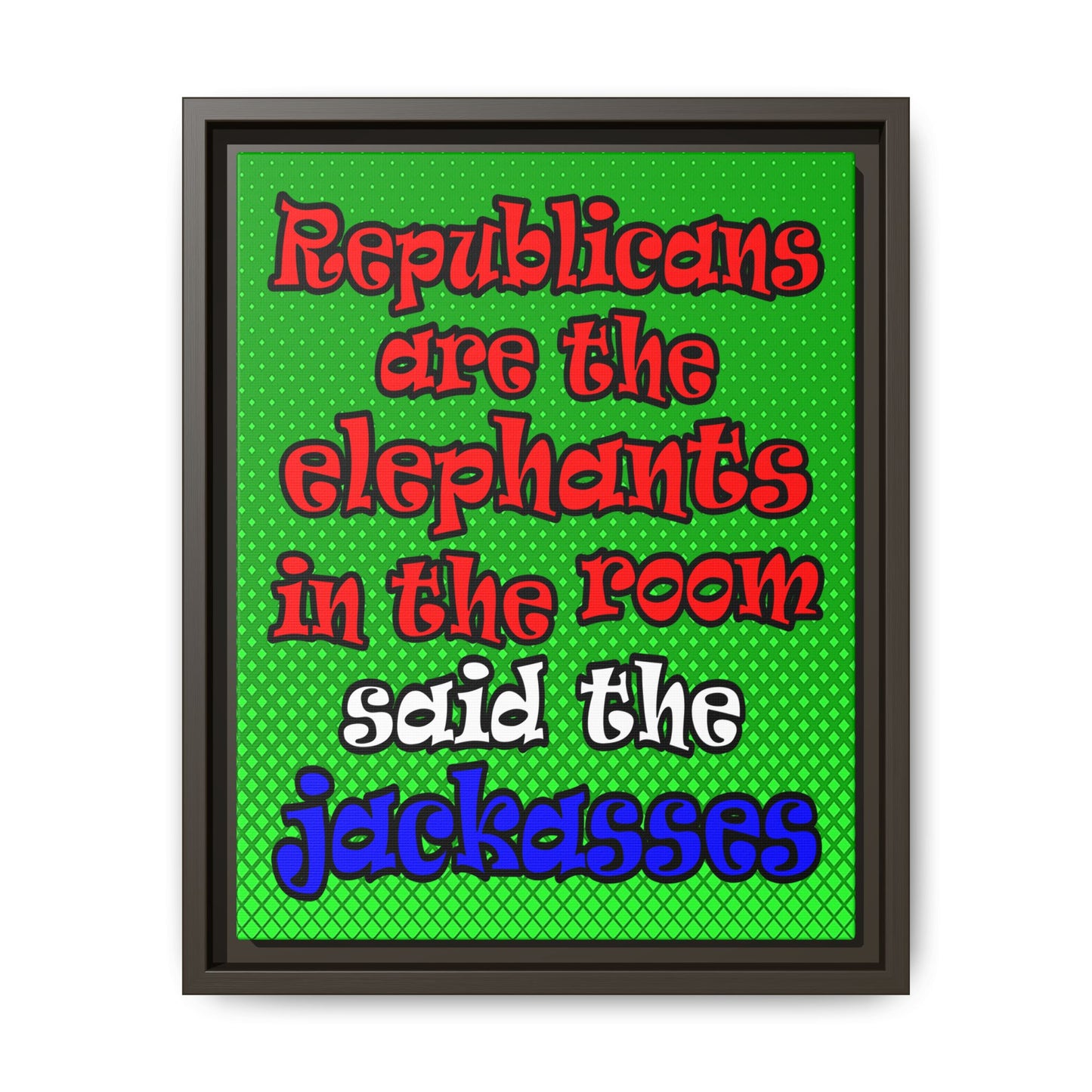 donkeys and elephants - framed canvas art (logo green)