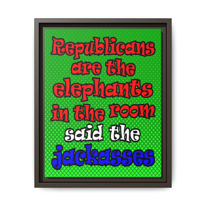 donkeys and elephants - framed canvas art (logo green)