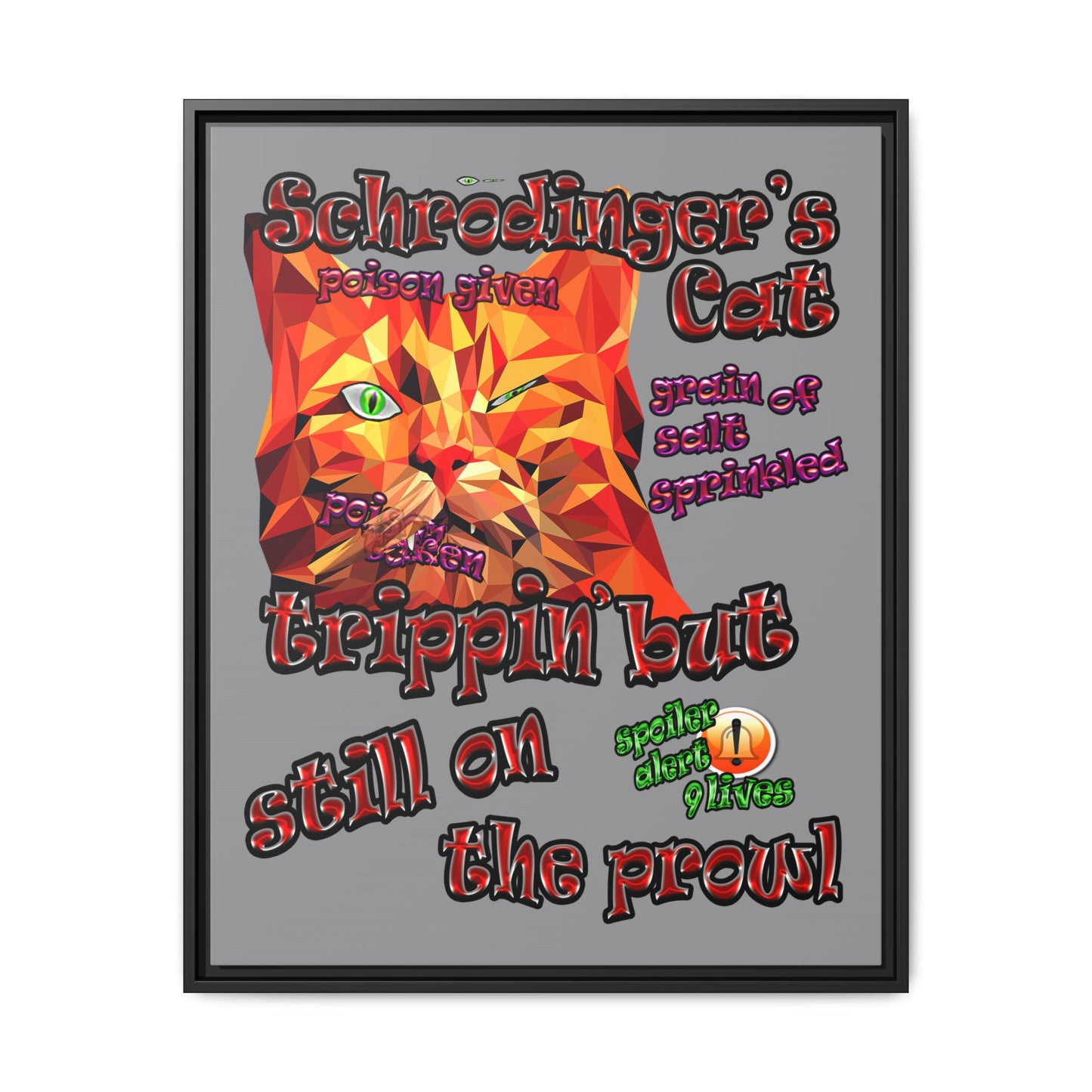 schrodinger's cat - framed canvas art (grey)
