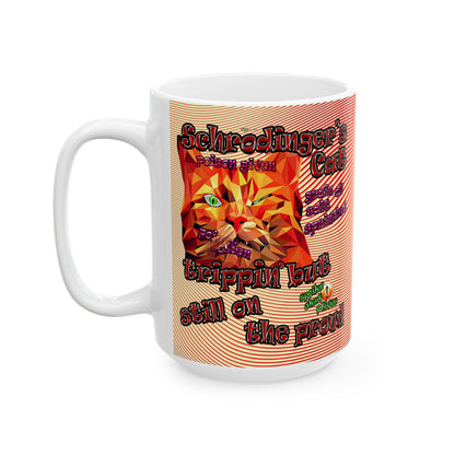 schrodinger's cat - White Mug (yellow-orange wave)