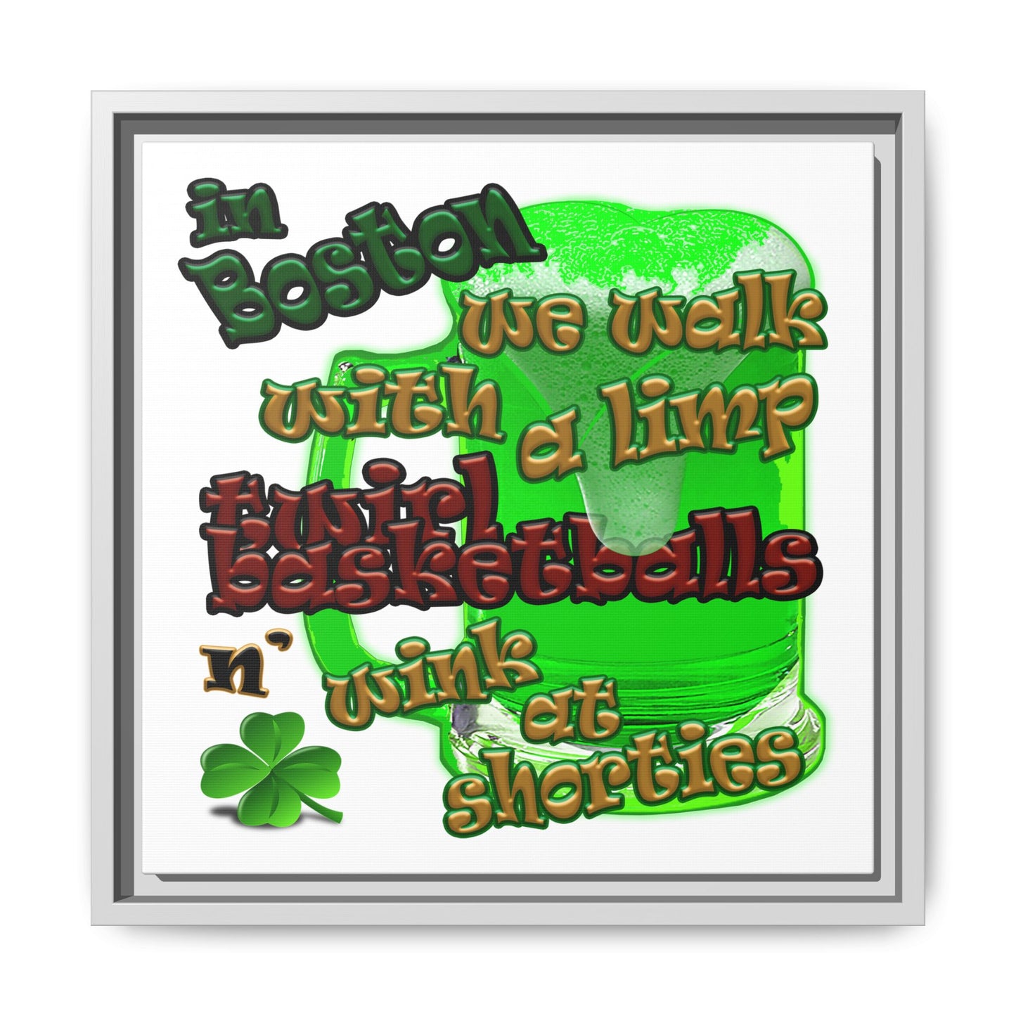 celtics logo - framed canvas art (white)