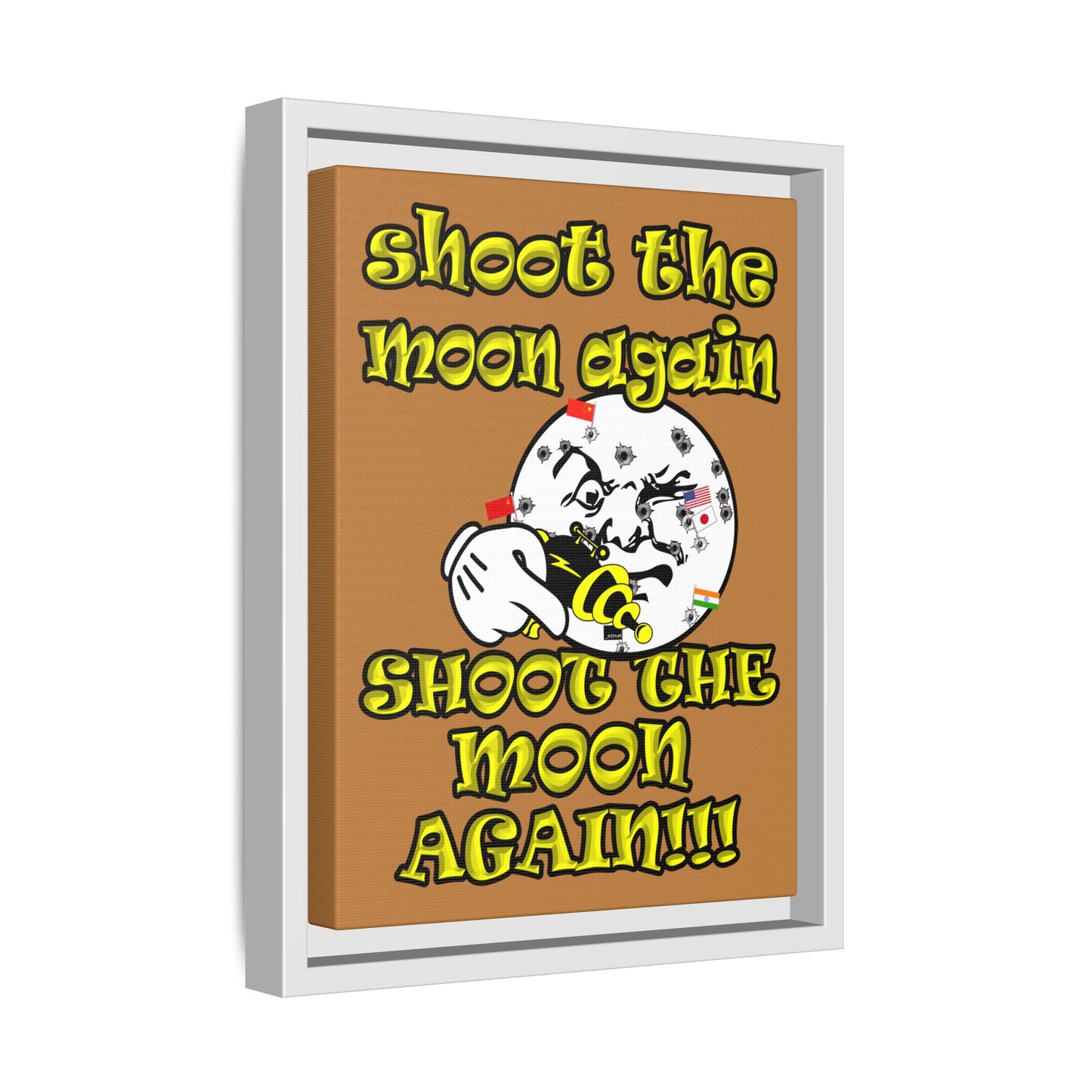 shoot the moon again - framed canvas art (light brown)