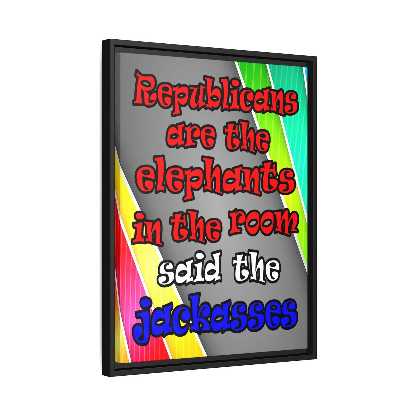 donkeys and elephants - framed canvas art (rainbow split)