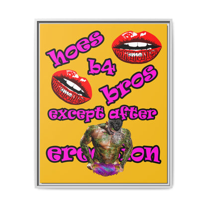 hoes b4 bros - framed canvas art (yellow)