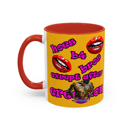 hoes b4 bros - Accent Mug (yellow)