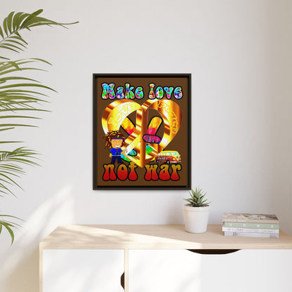 love peace - framed canvas art (brown)