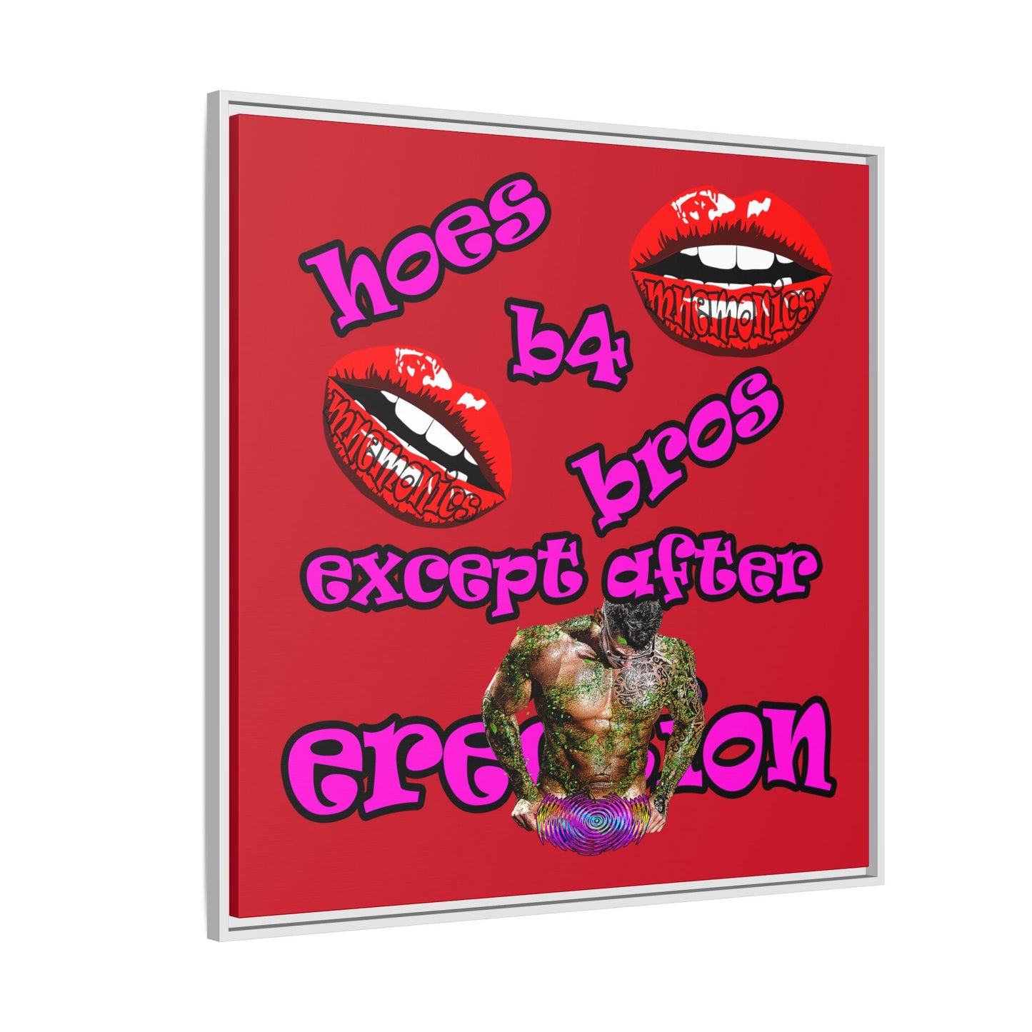 hoes b4 bros - framed canvas art (dark red)