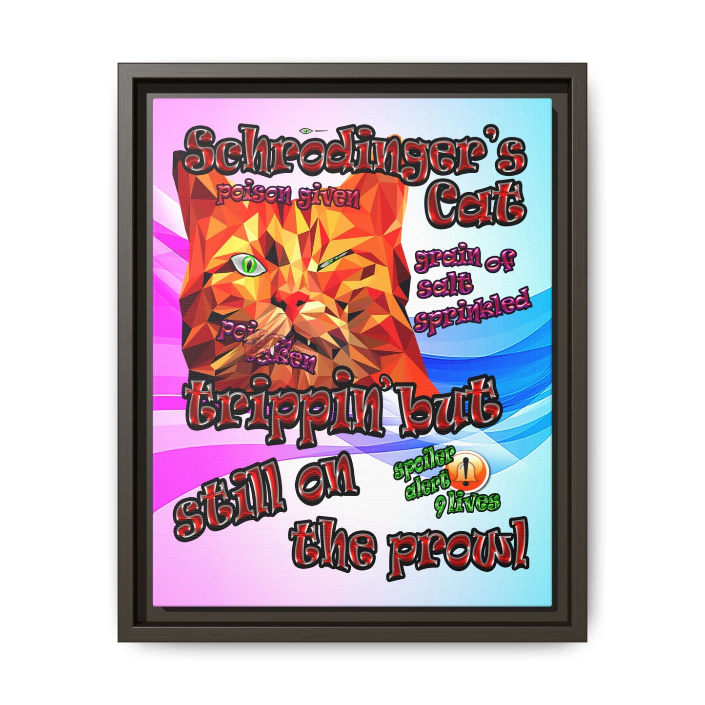 schrodinger's cat - framed canvas art (light blue-pink wave)