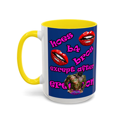 hoes b4 bros - Accent Mug (dark blue)