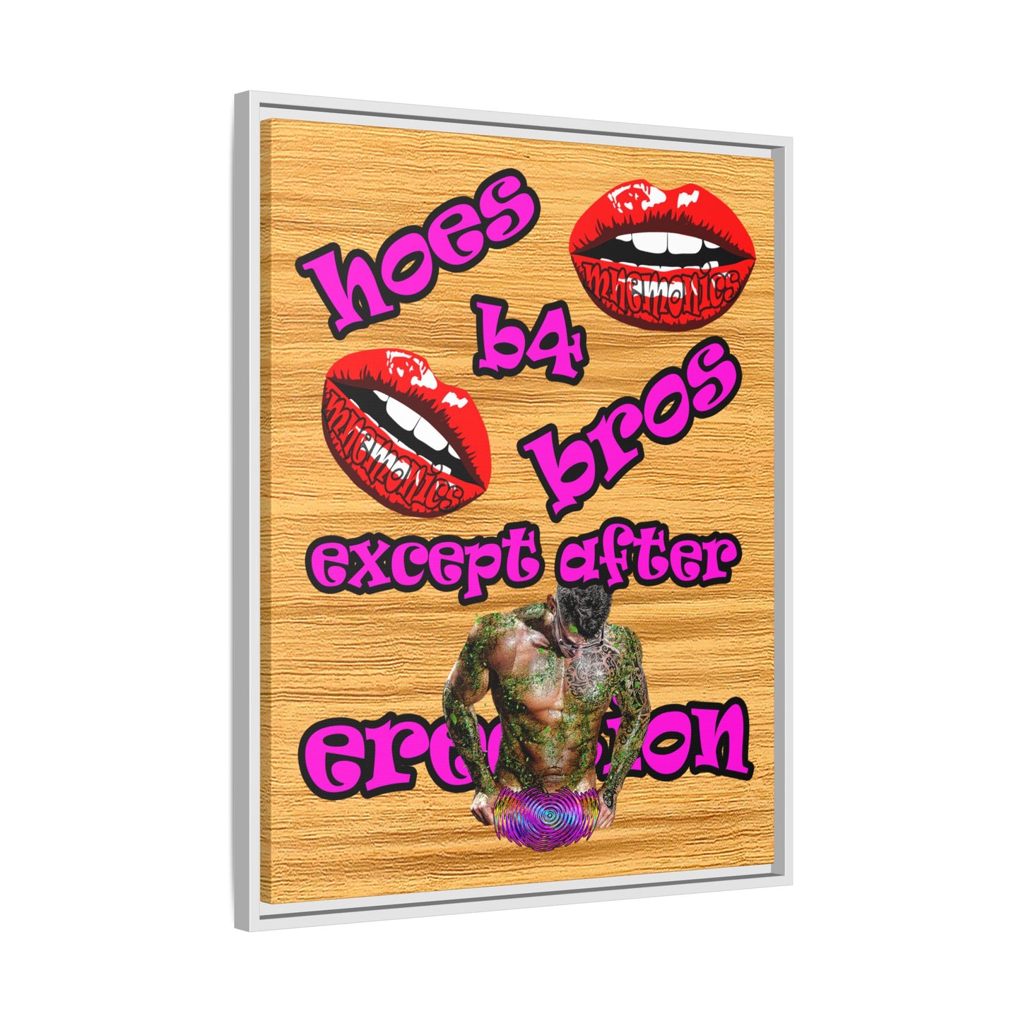 hoes b4 bros - framed canvas art (butterscotch wood finish)