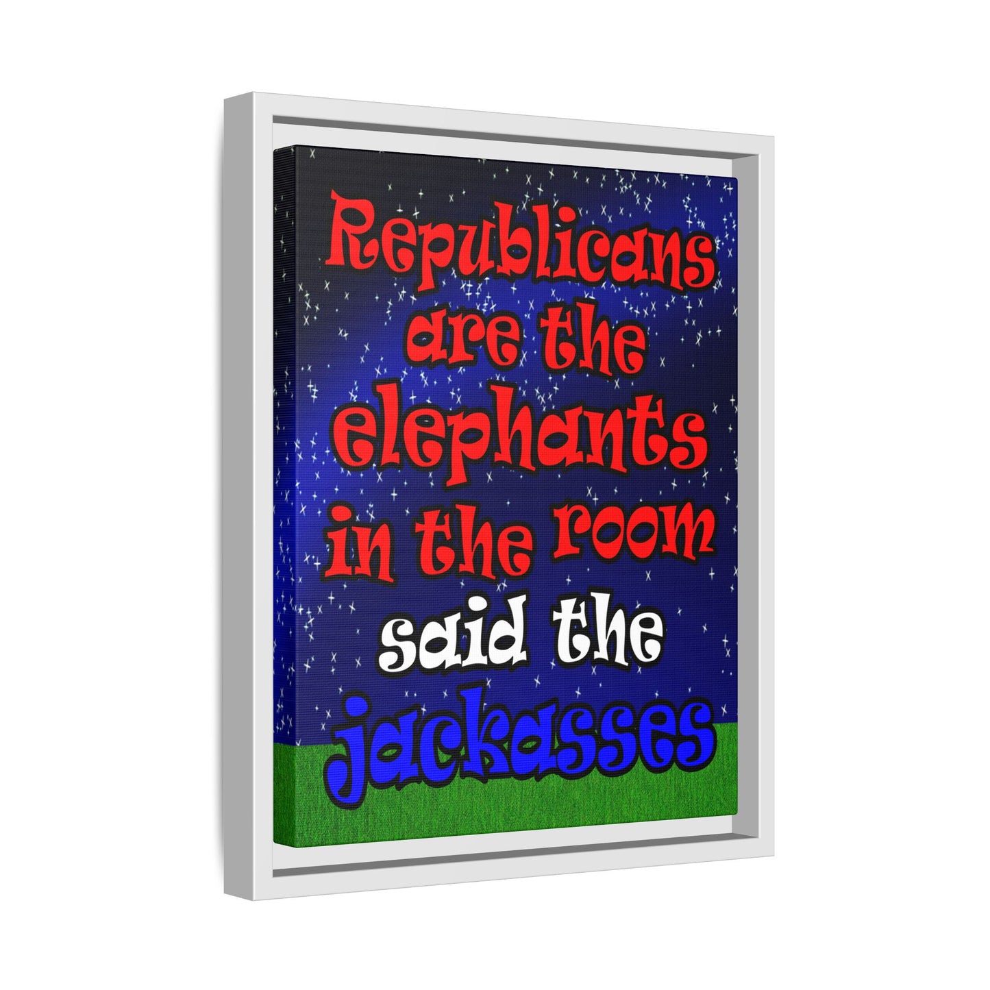 donkeys and elephants - framed canvas art ('snoops' background)
