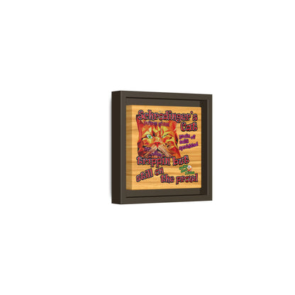schrodinger's cat - framed canvas art (butterscotch wood finish)