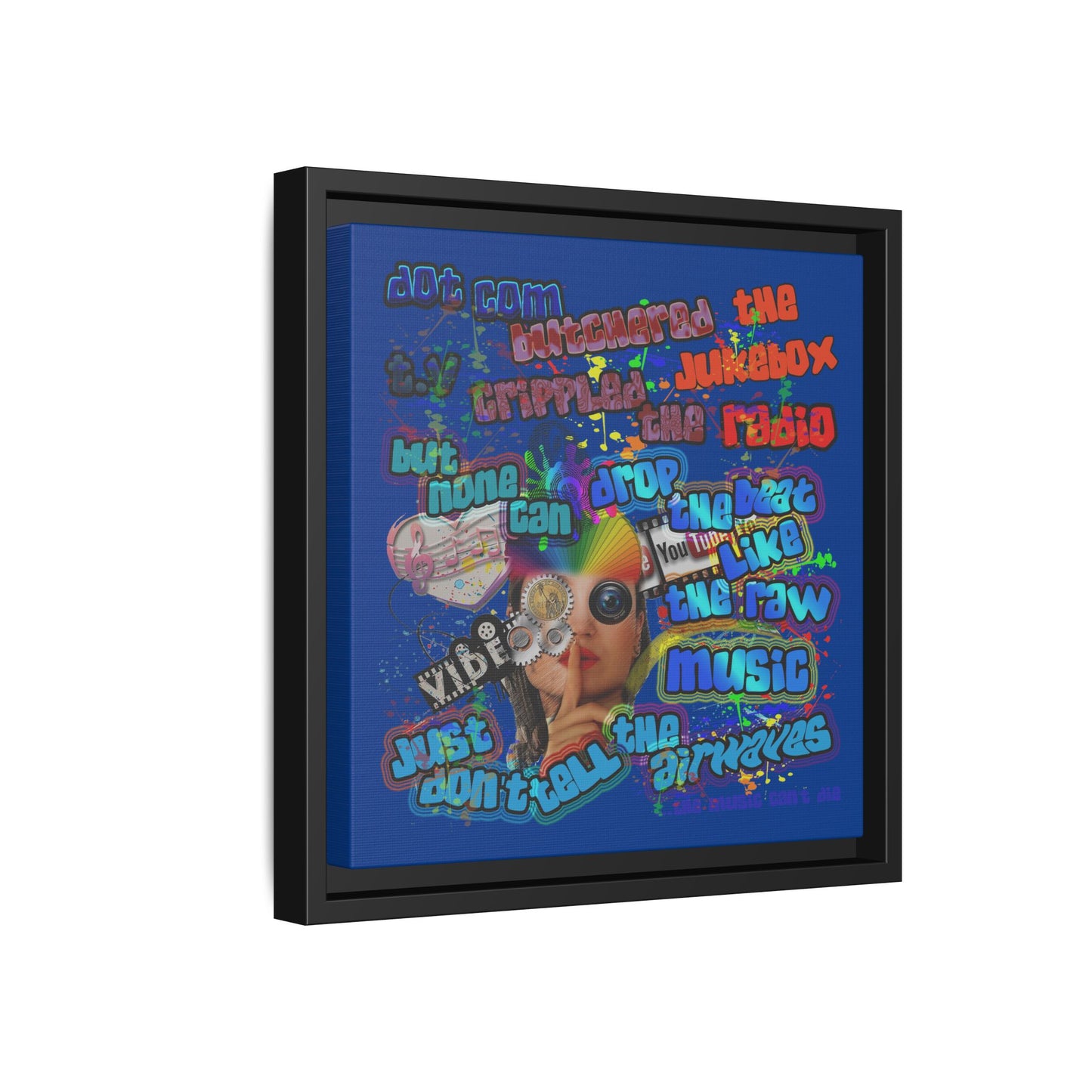 drop the beat - framed canvas art (dark blue)