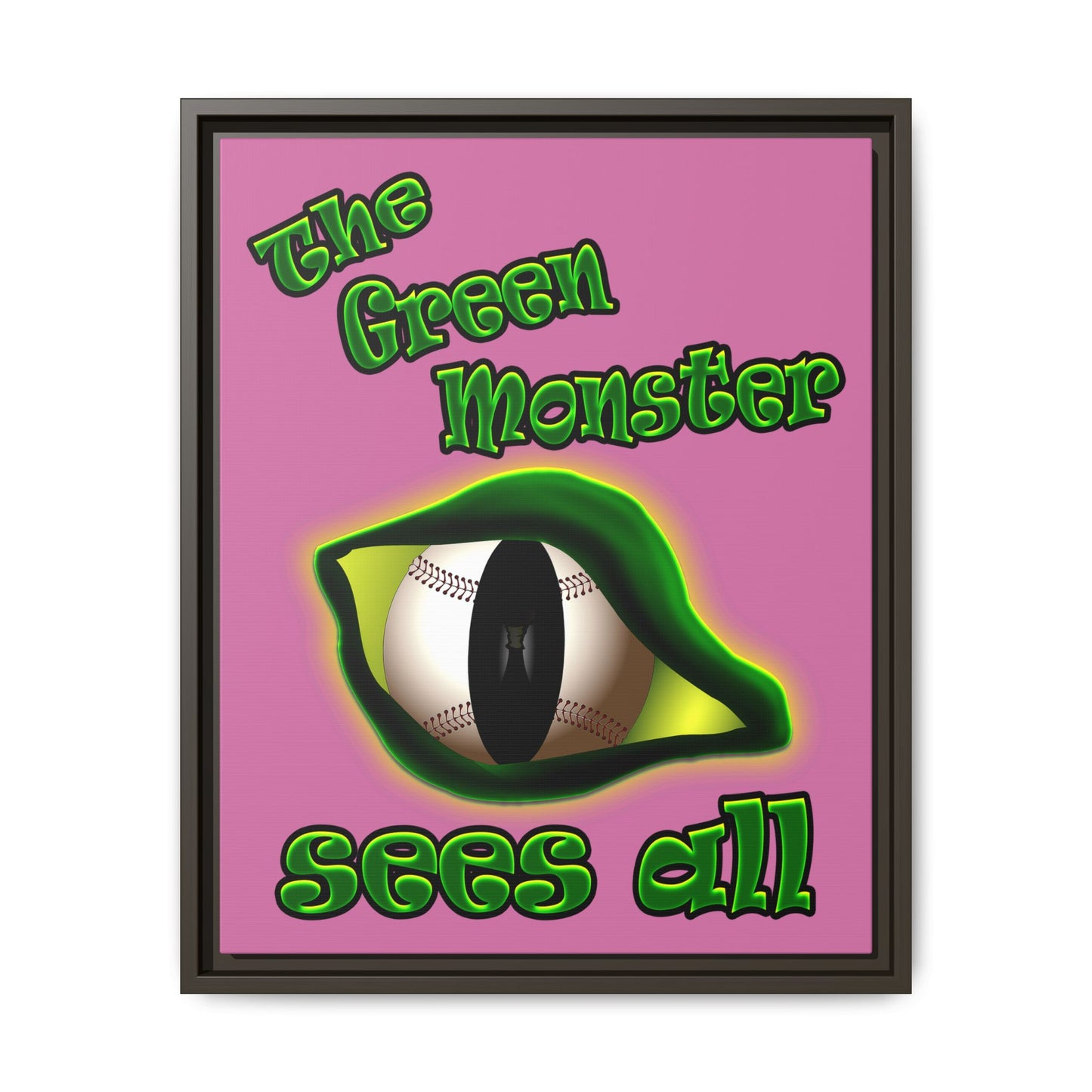 green monster - framed canvas art (light pink)