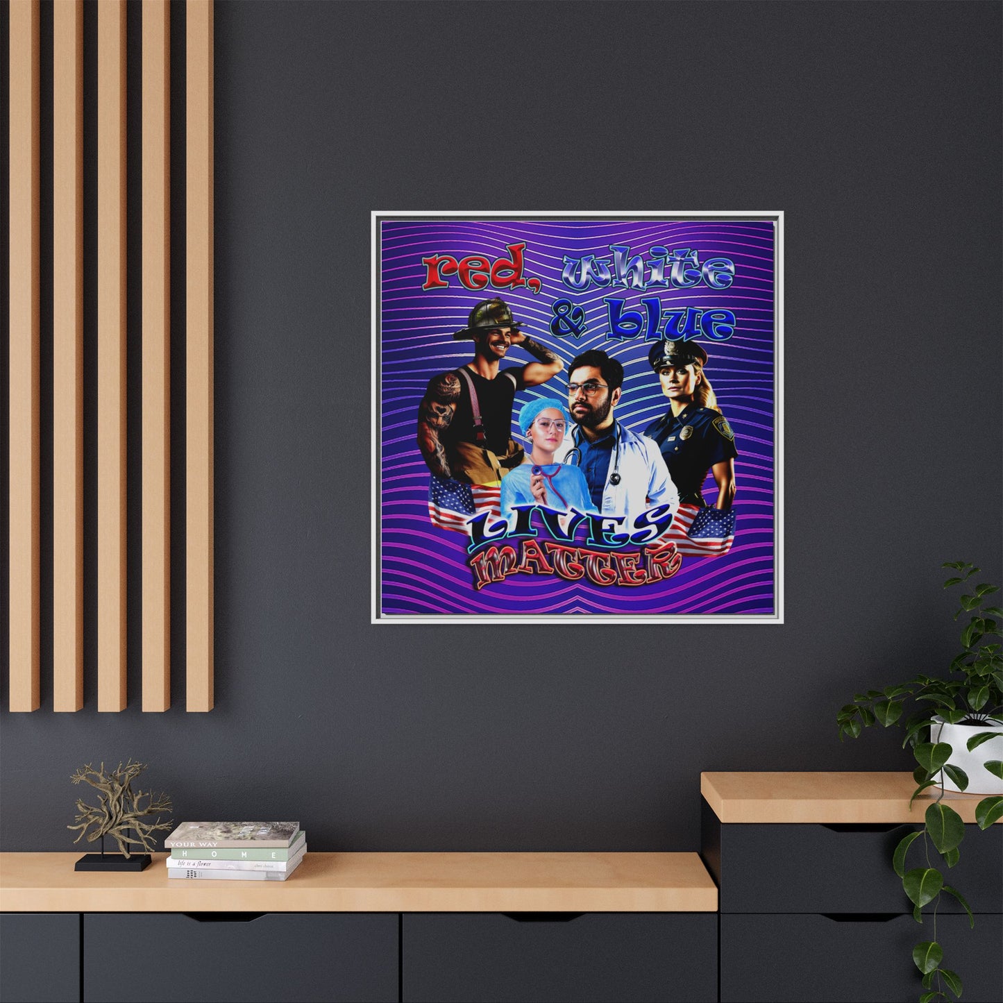 rw&b lives matter - framed canvas art (purple wave)