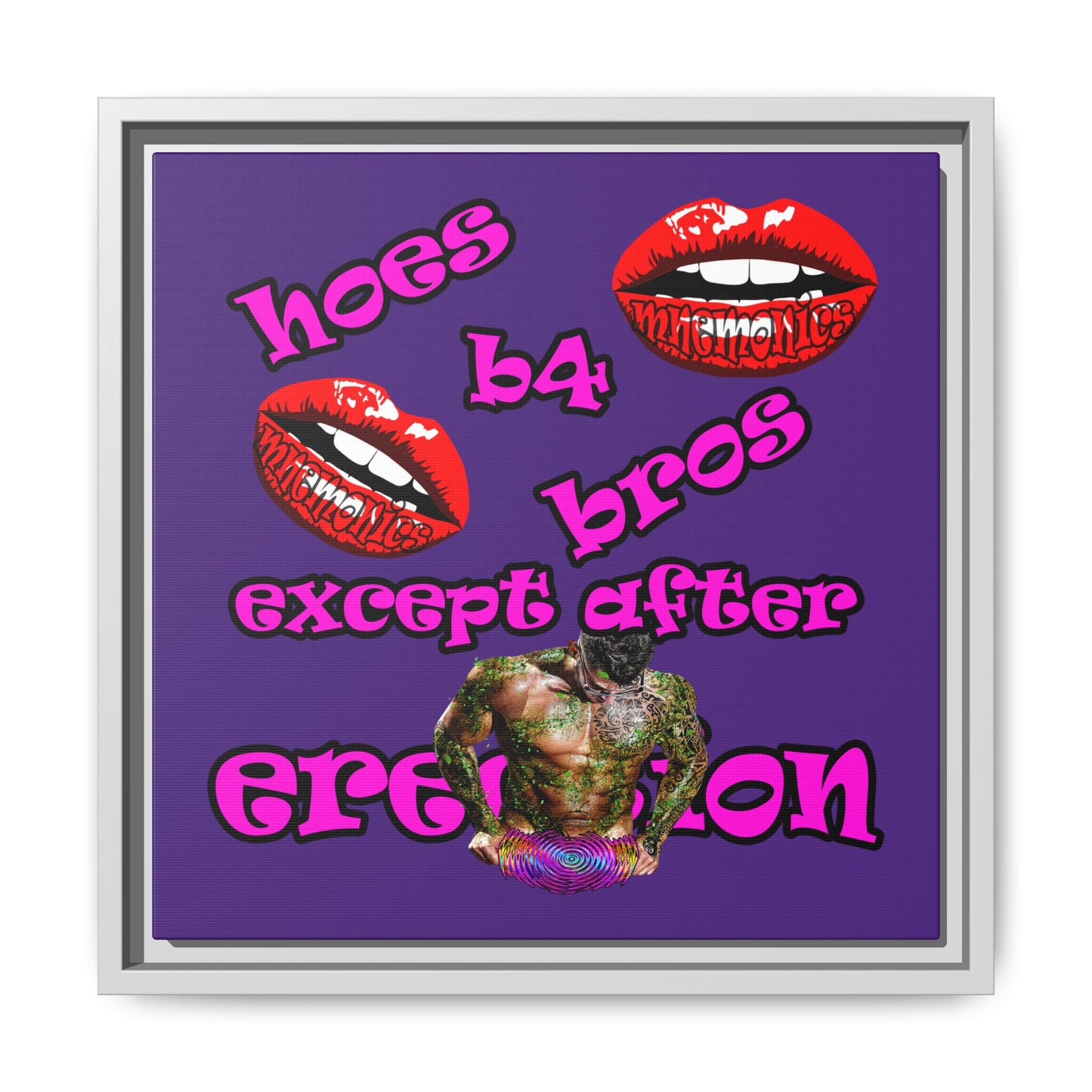 hoes b4 bros - framed canvas art (purple)