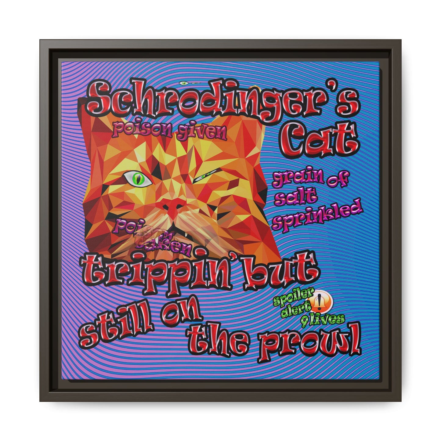 schrodinger's cat - framed canvas art (light blue-purple wave)