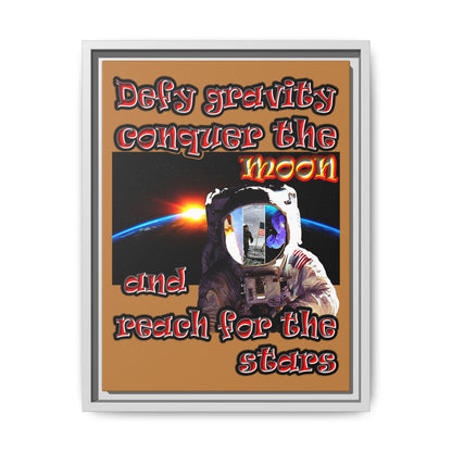 defy conquer reach - framed canvas art (light brown)