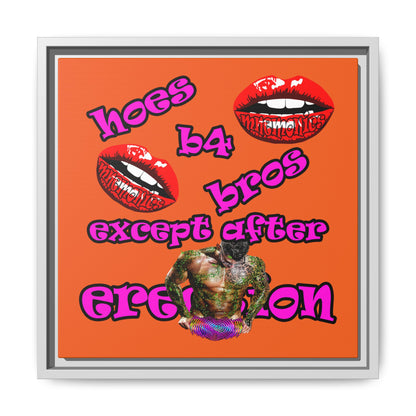 hoes b4 bros - framed canvas art (orange)