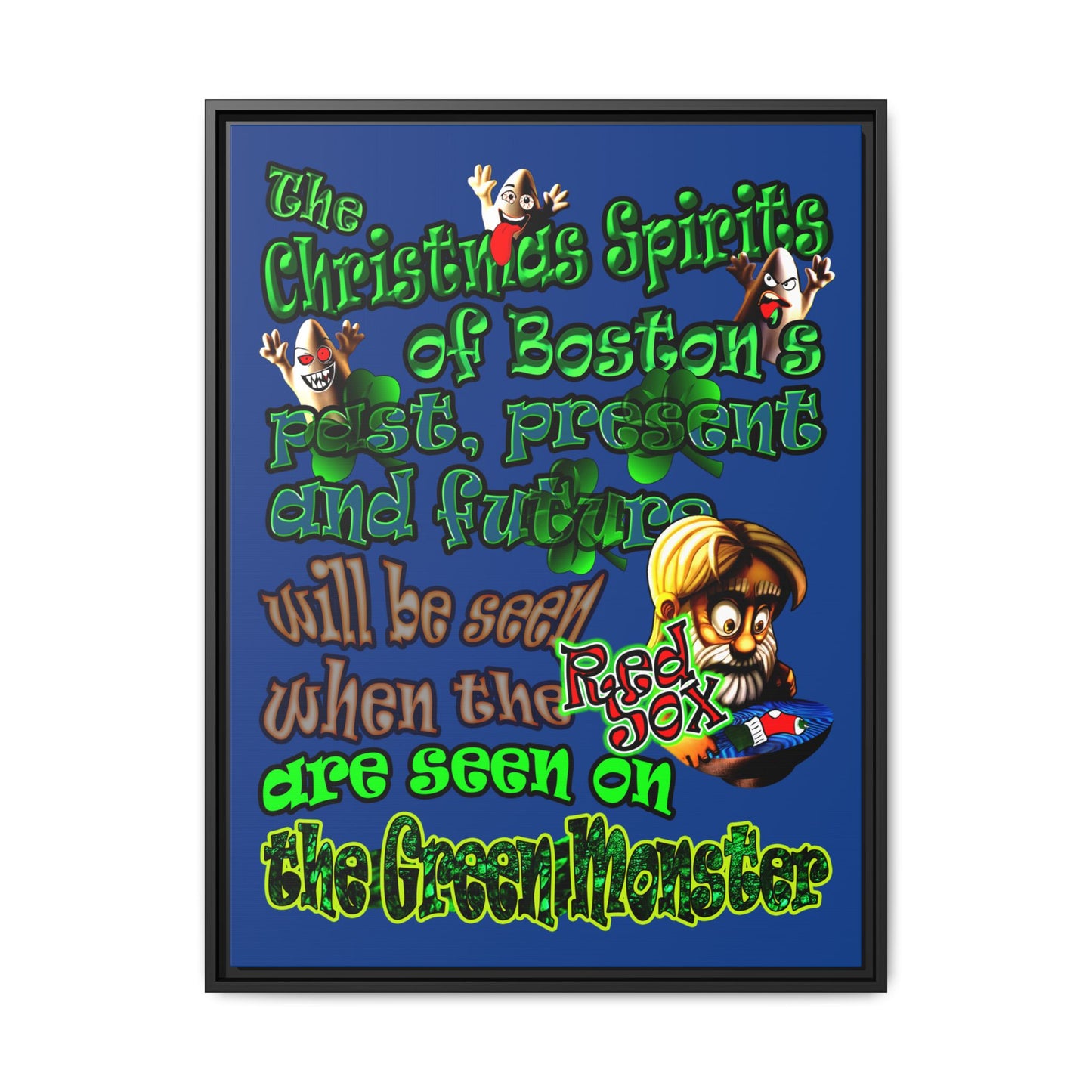 christmas spirits of boston - framed canvas art (dark blue)