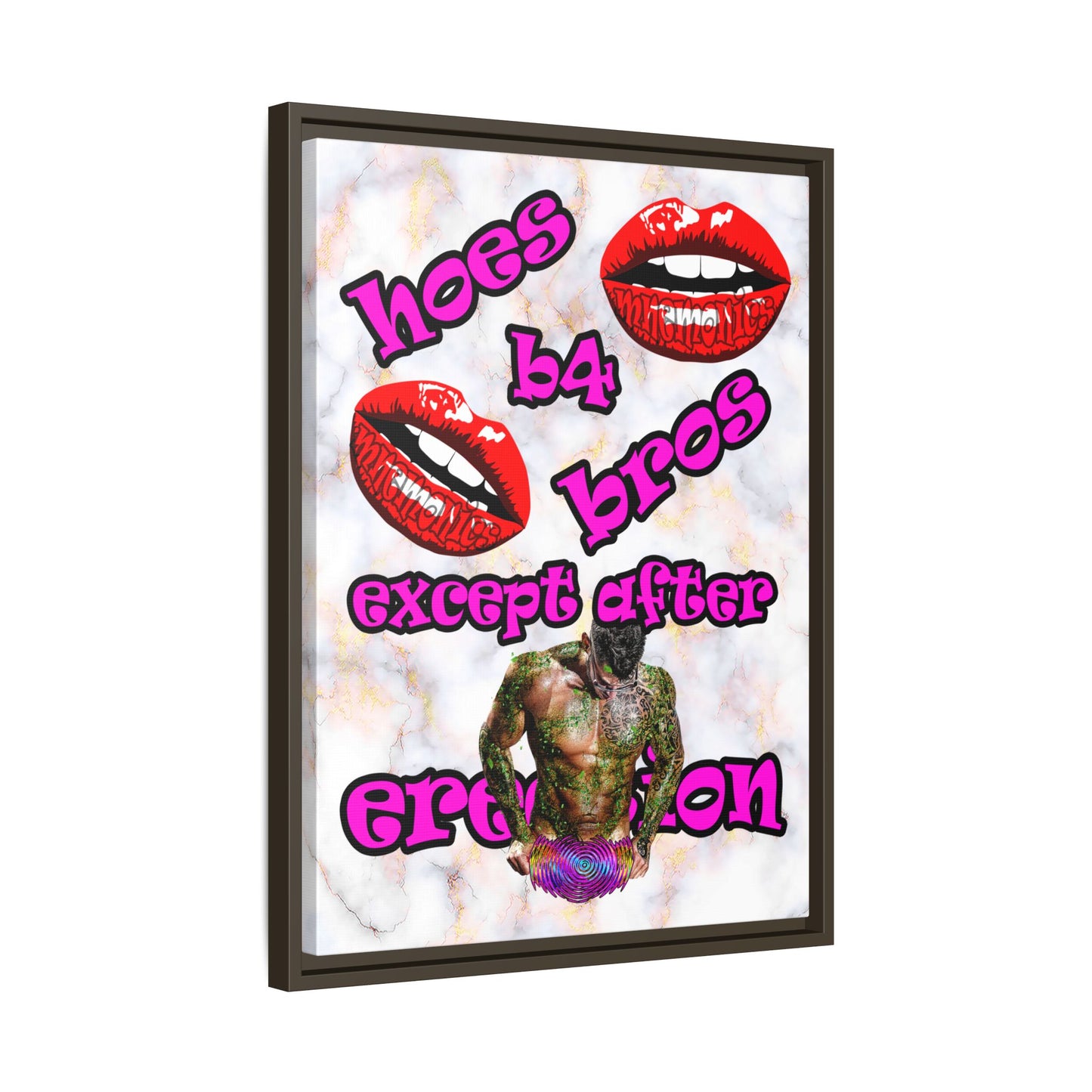 hoes b4 bros - framed canvas art (white marble)