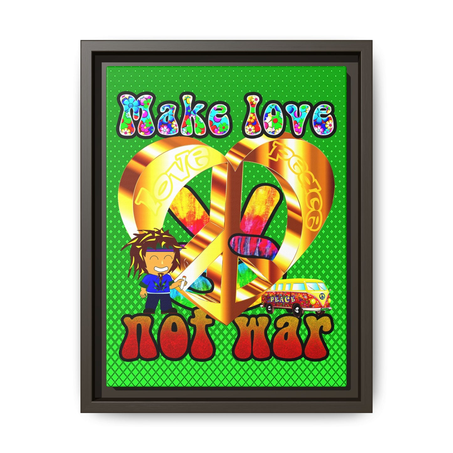love peace - framed canvas art (logo green)