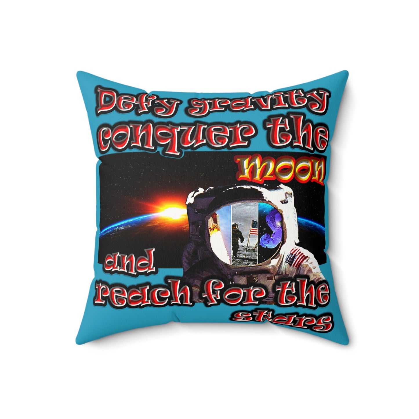 defy conquer reach - Faux Suede Square Pillow - (turquoise)
