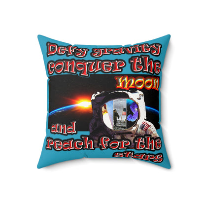 defy conquer reach - Faux Suede Square Pillow - (turquoise)