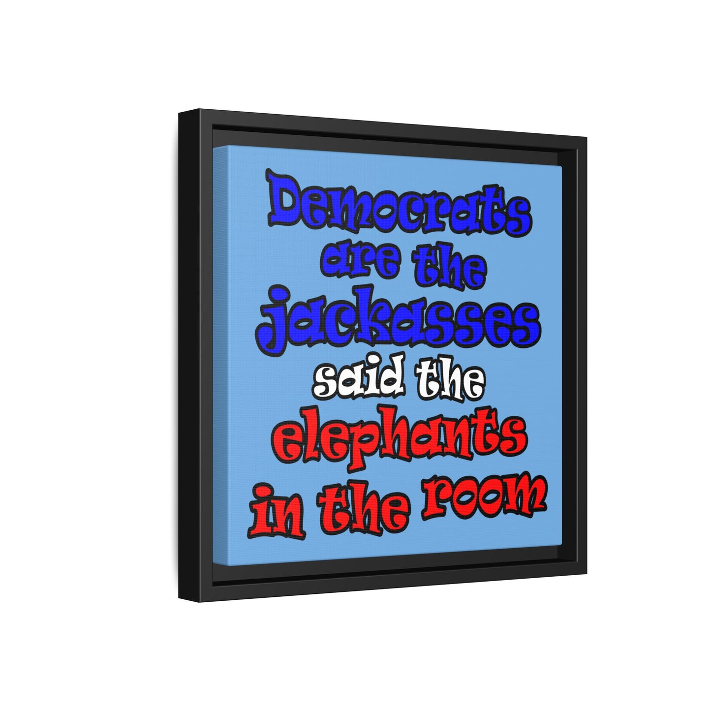 donkeys and elephants - framed canvas art (light blue)