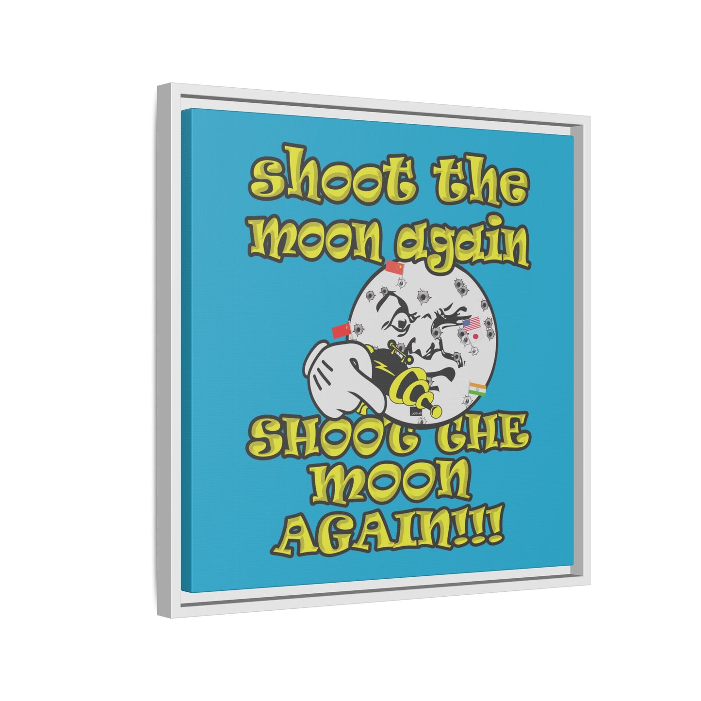 shoot the moon again - framed canvas art (turquoise)