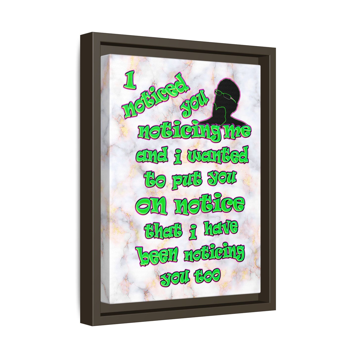 noticed you noticing - framed canvas art (white marble)