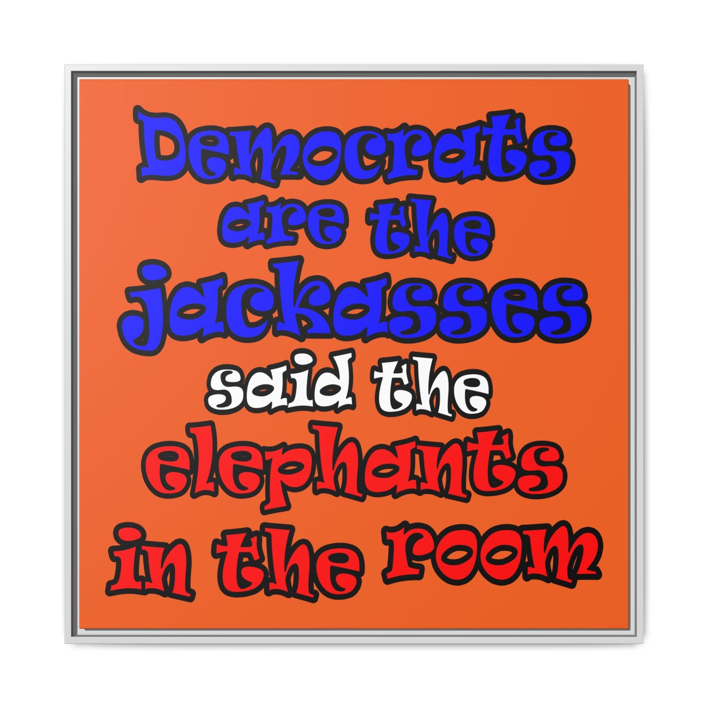 donkeys and elephants - framed canvas art (orange)