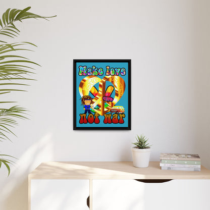 love peace - framed canvas art (turquoise)