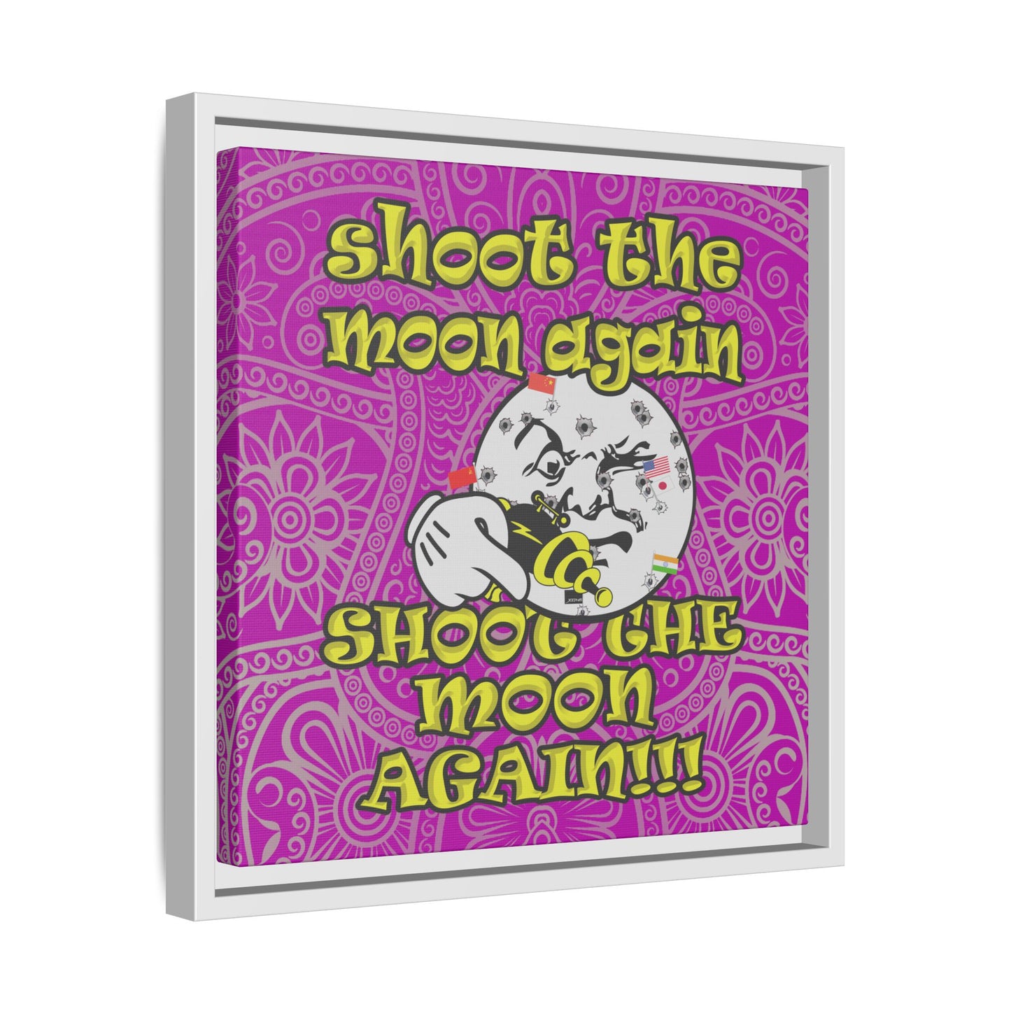 shoot the moon again - framed canvas art (pink swirl)