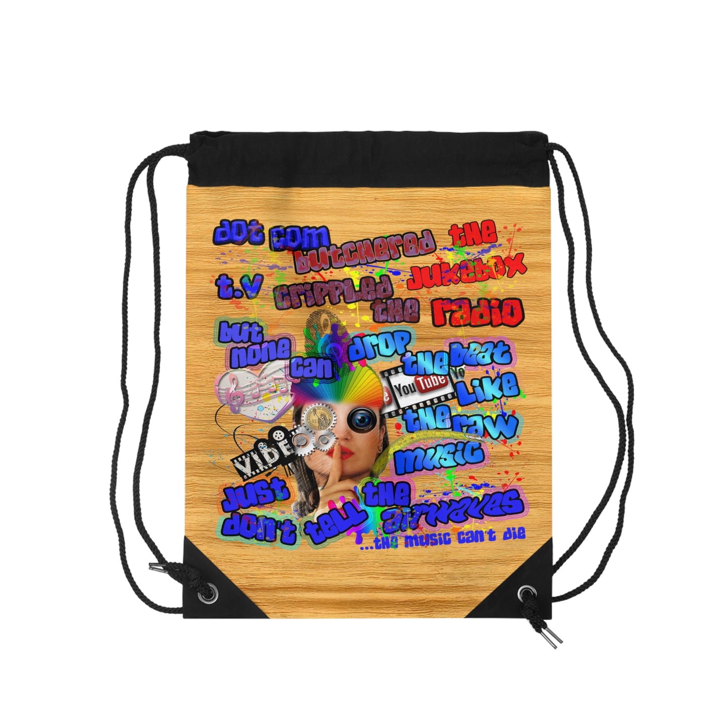 drop the beat - Drawstring Bag (butterscotch wood finish)