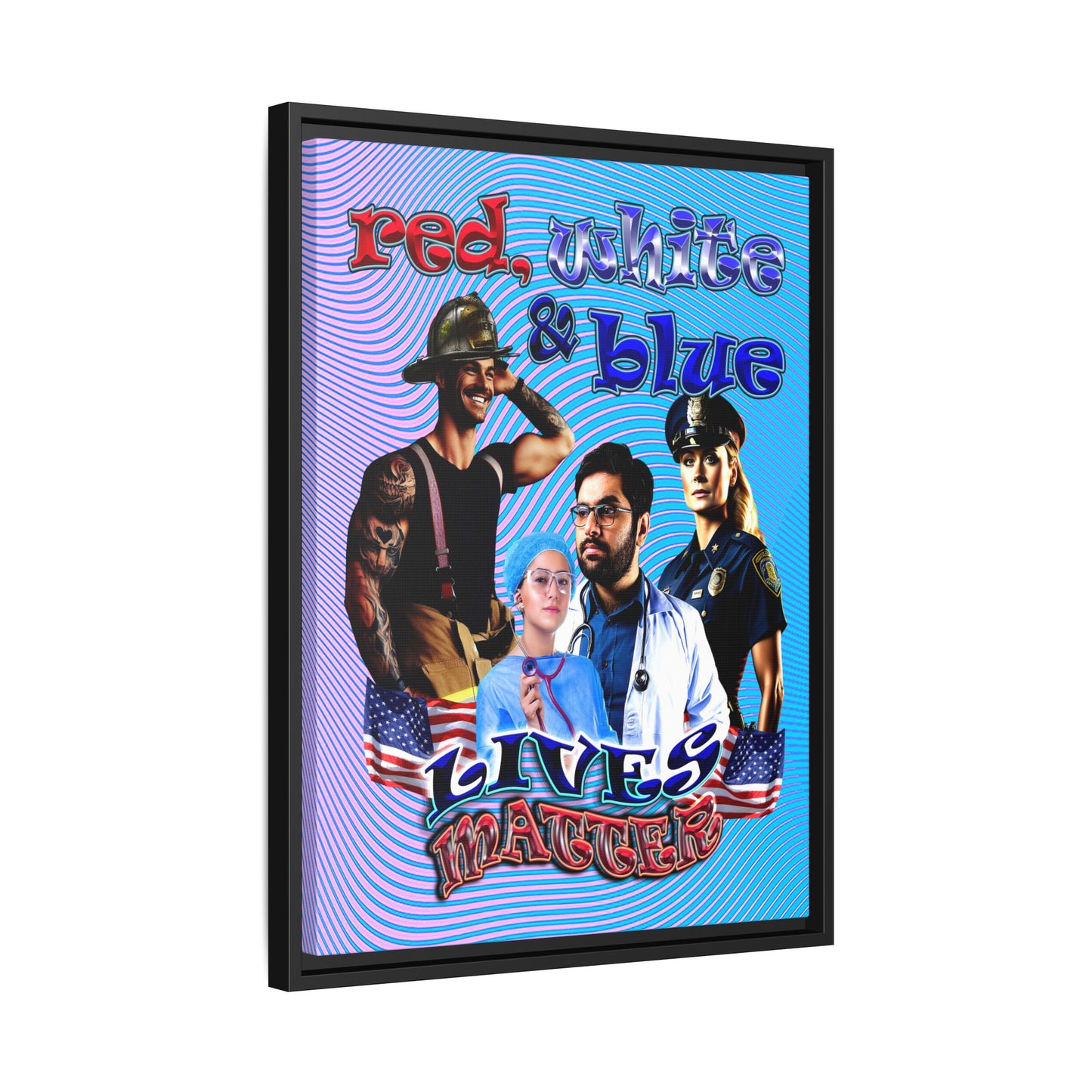 rw&b lives matter - framed canvas art (light blue-purple wave)