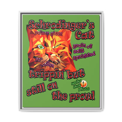schrodinger's cat - framed canvas art (green)