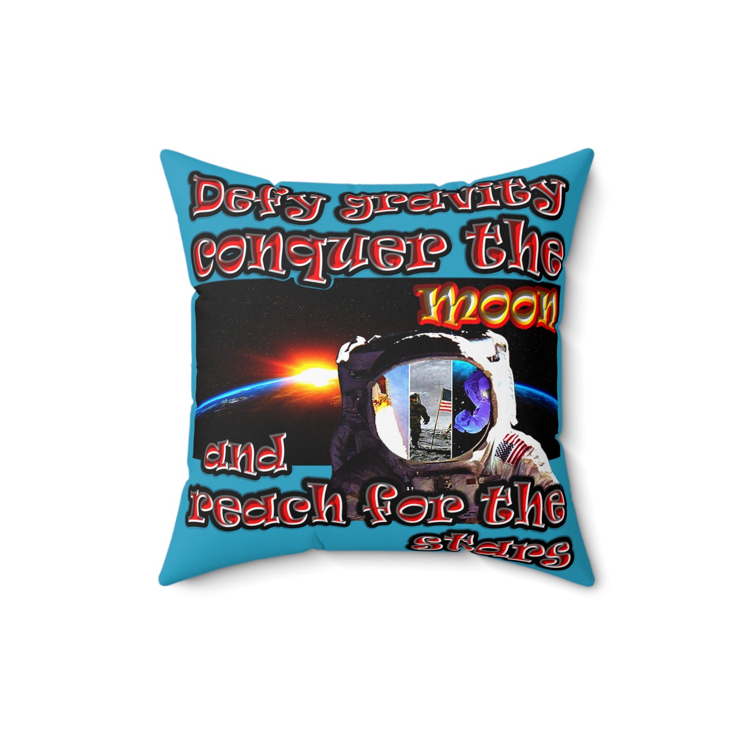 defy conquer reach - Spun Polyester Square Pillow - (turquoise)