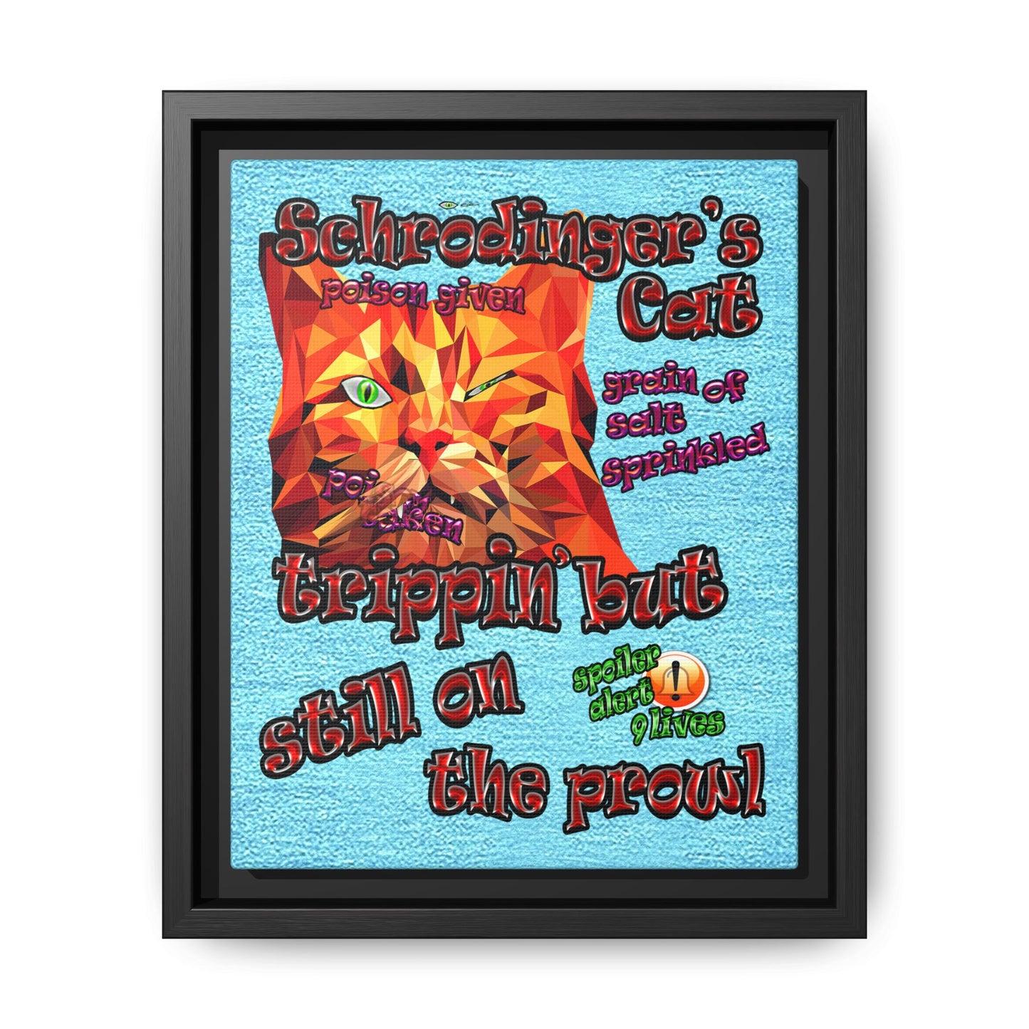 schrodinger's cat - framed canvas art (faded blue)