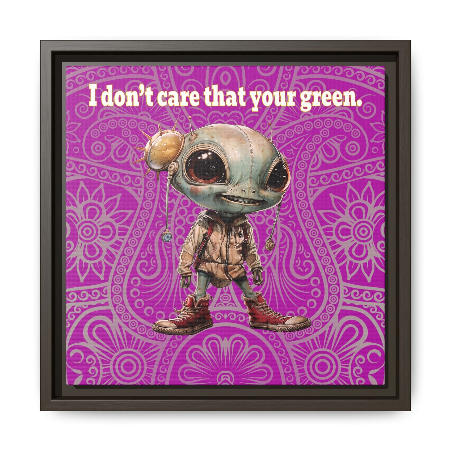 I don't care that your green - framed canvas art (pink swirl)