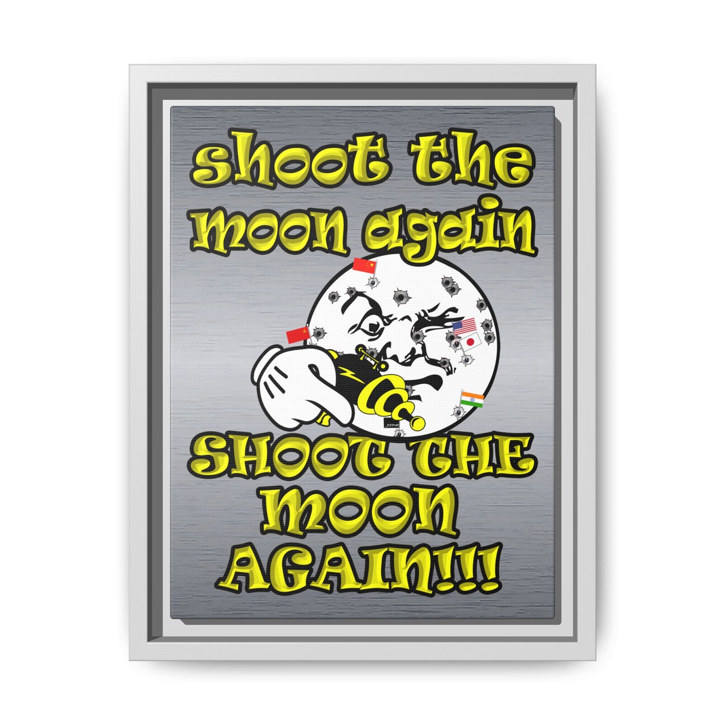 shoot the moon again - framed canvas art (brushed nickel)