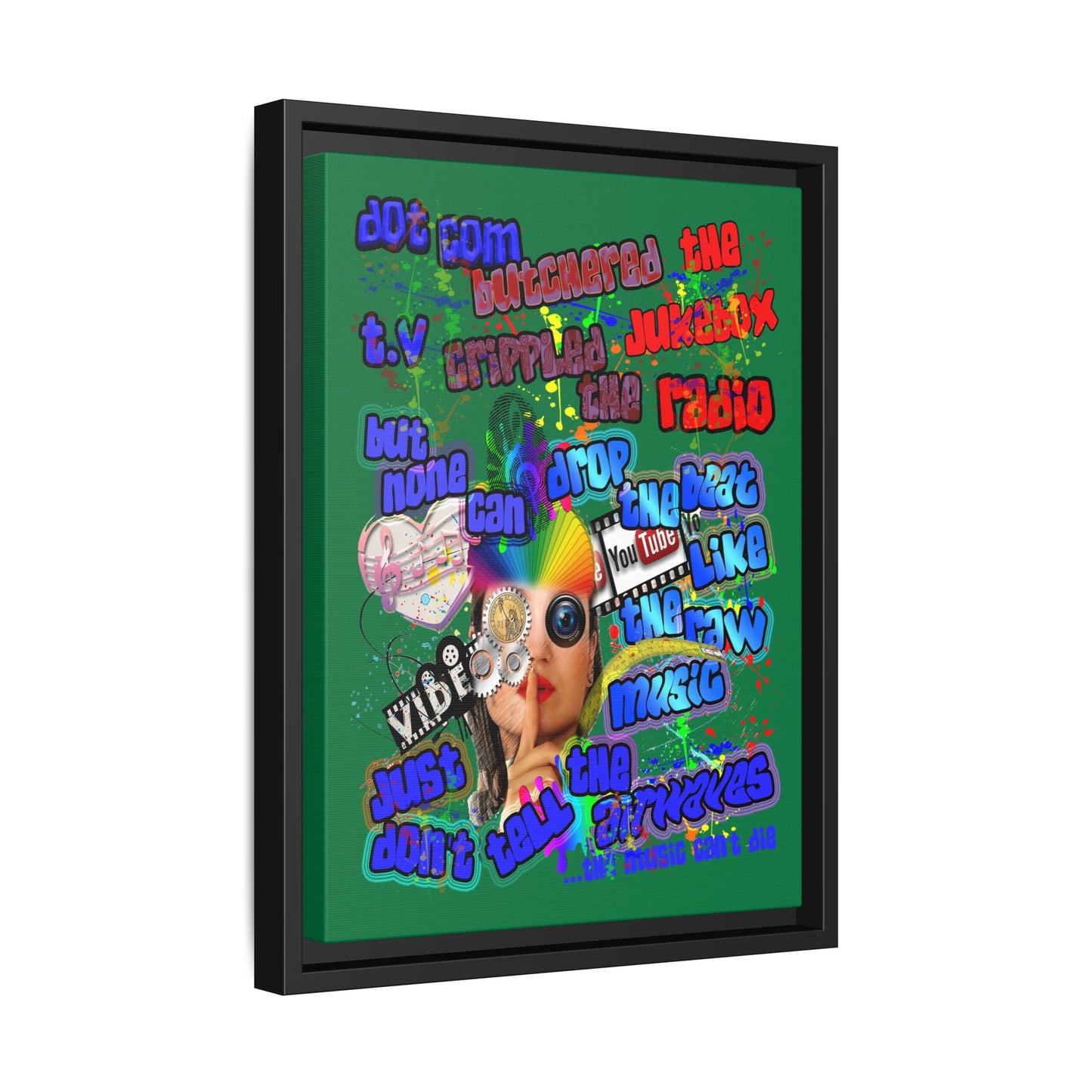 drop the beat - framed canvas art (dark green)