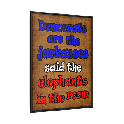 donkeys and elephants - framed canvas art (brown papyrus)